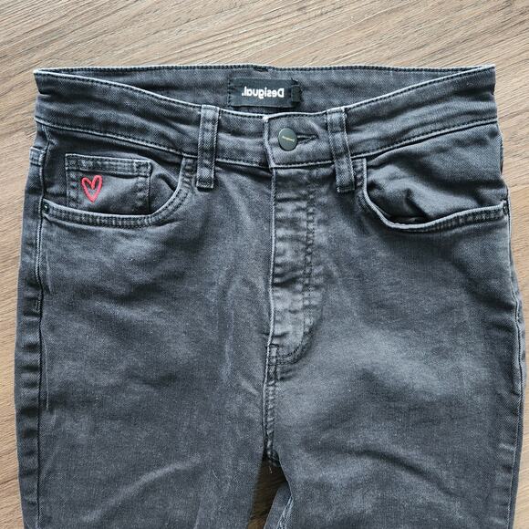 Desigual Jeans Black 38/M Embroidered Denim Grunge - Picture 3 of 8